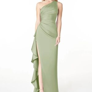 Green one shoulder ruffle dress